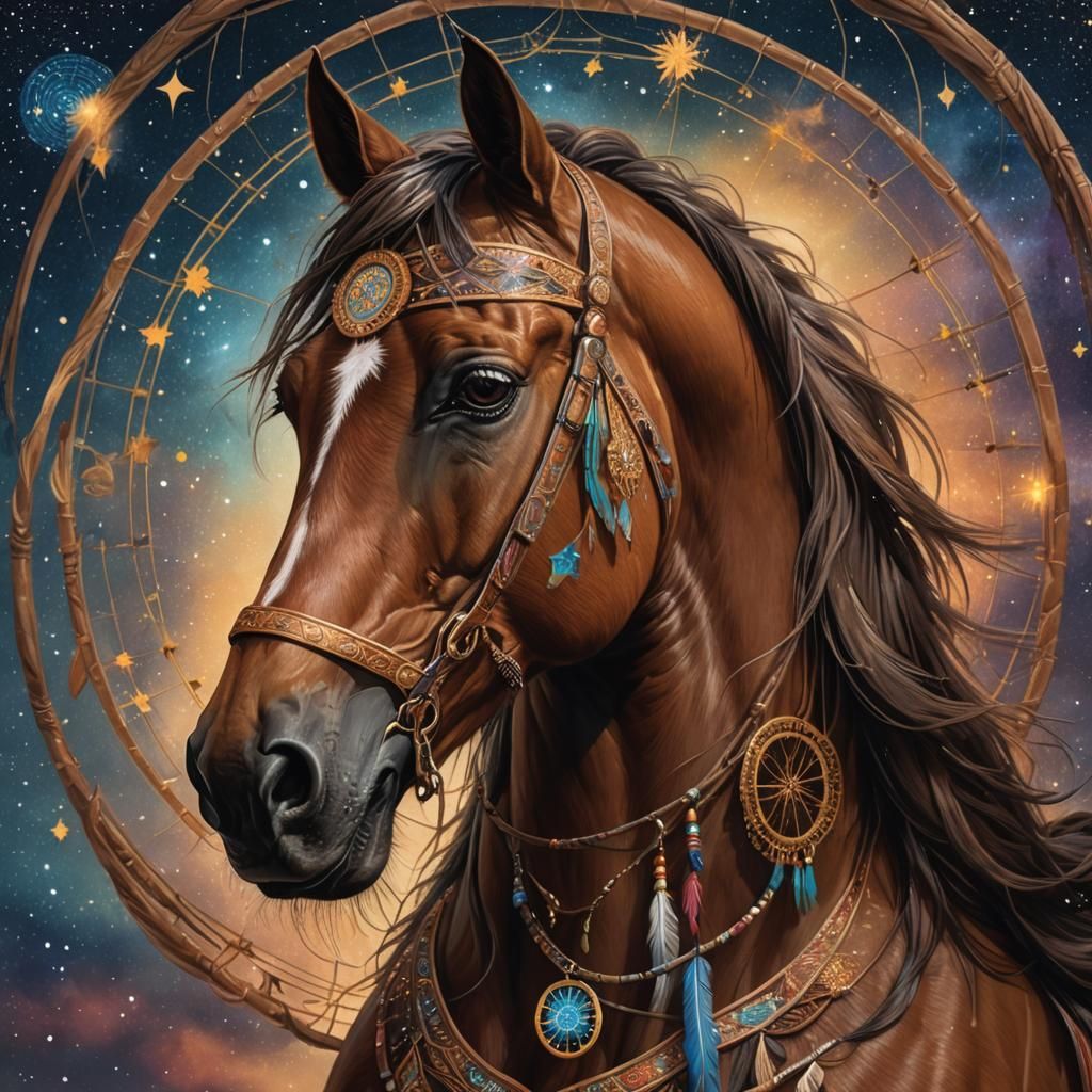 Arabian Horse Totem in Native American Tapestry Style