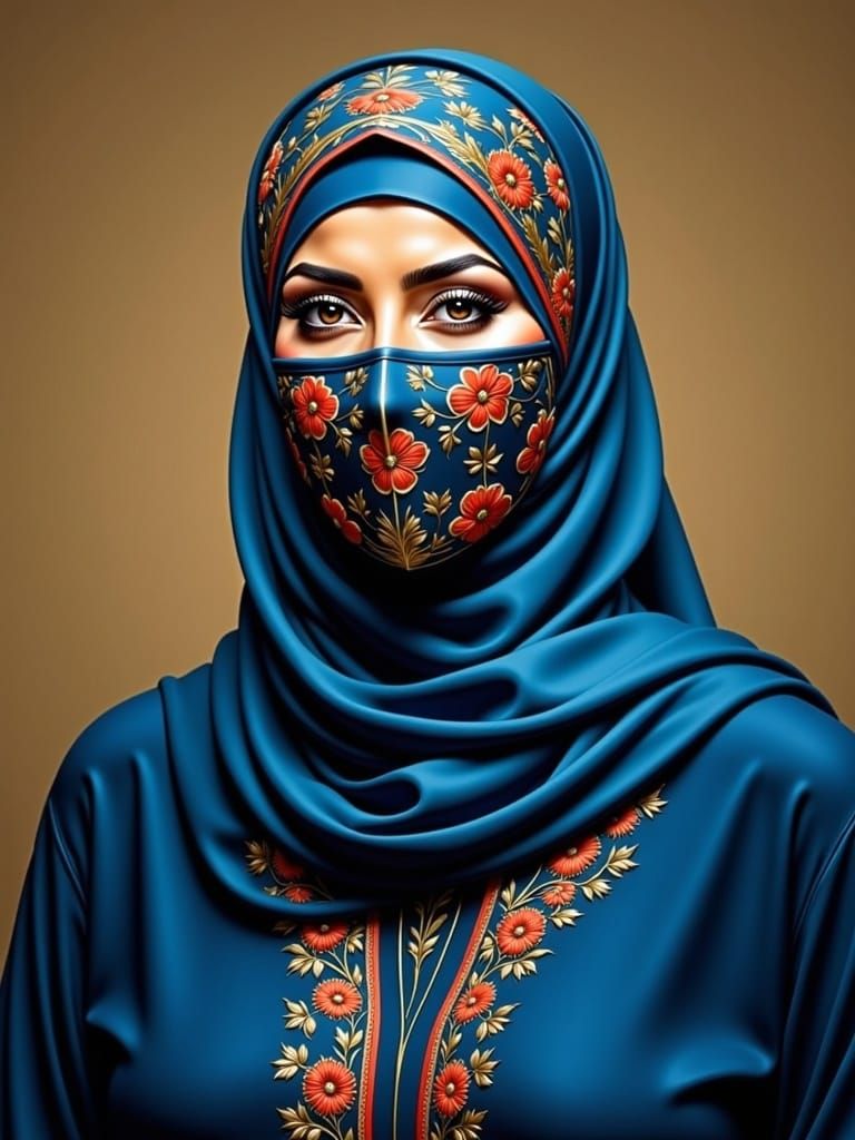 Serene Hijabi Beauty in Traditional Middle Eastern Textiles