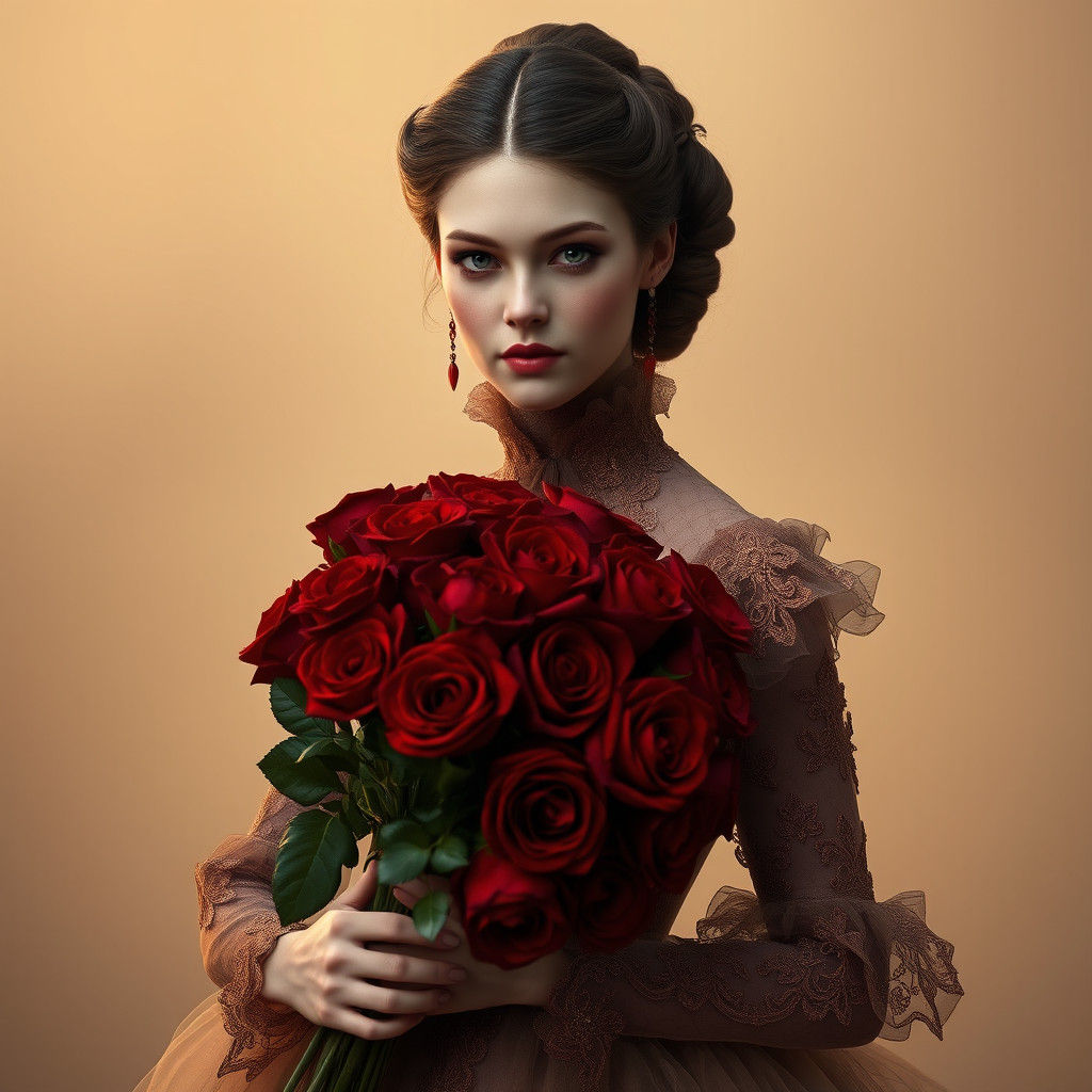Victorian Woman with Roses in Digital Painting Style