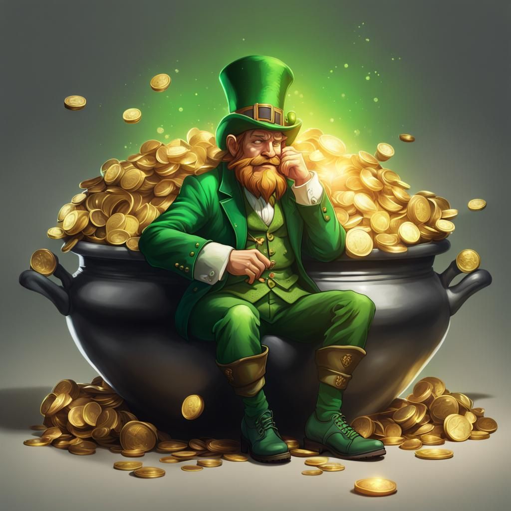 Leprechaun Sleeps by Gold in Hyperdetailed Portrait