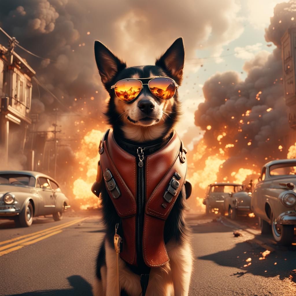 Biker Dog Rescues Cat in Explosive Movie Scene