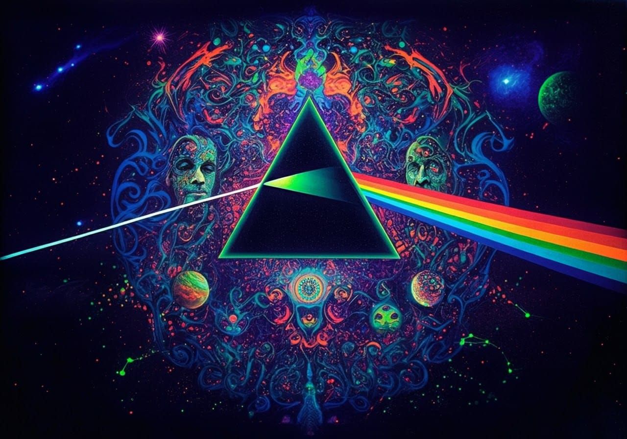 Psychedelic Pink Floyd Poster in Cosmic Art Style