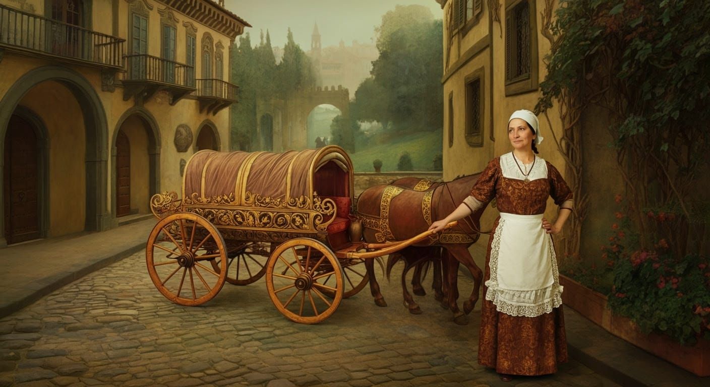 Housekeeper and Farmcart in Arthur Rackham Style