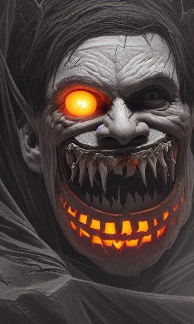Hyperrealistic Jack O'Lantern God Portrait in Horror Art Sty...