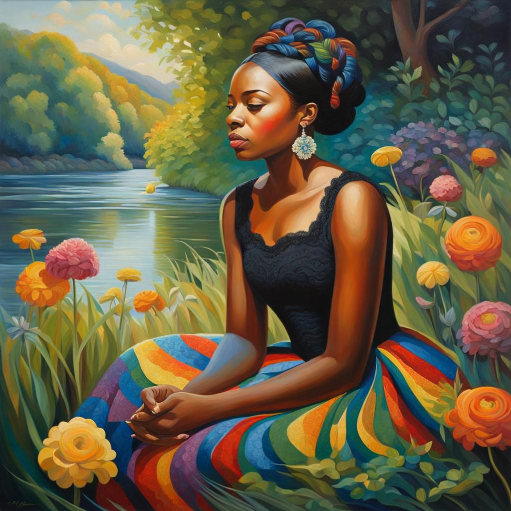 Expressionist Oil Painting: Black Woman in Victorian Dress