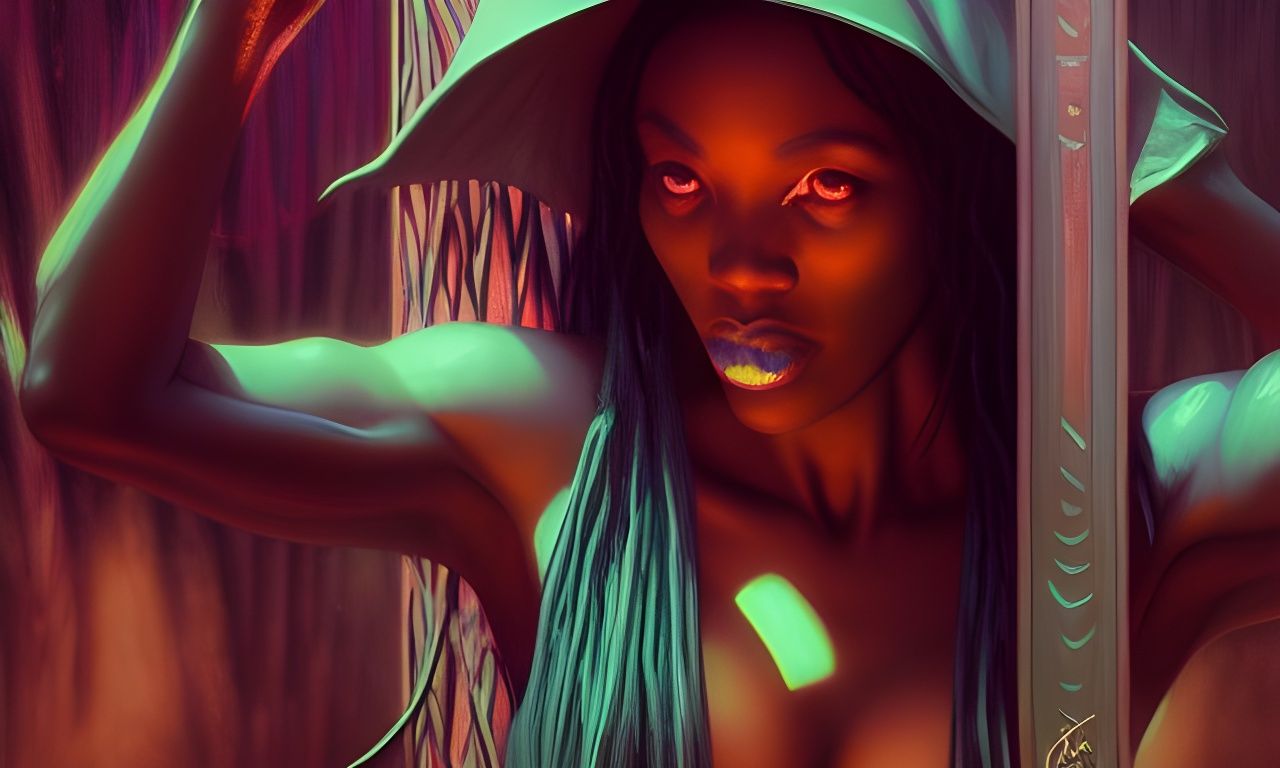 Fantasycore African Woman Emerges from Lake