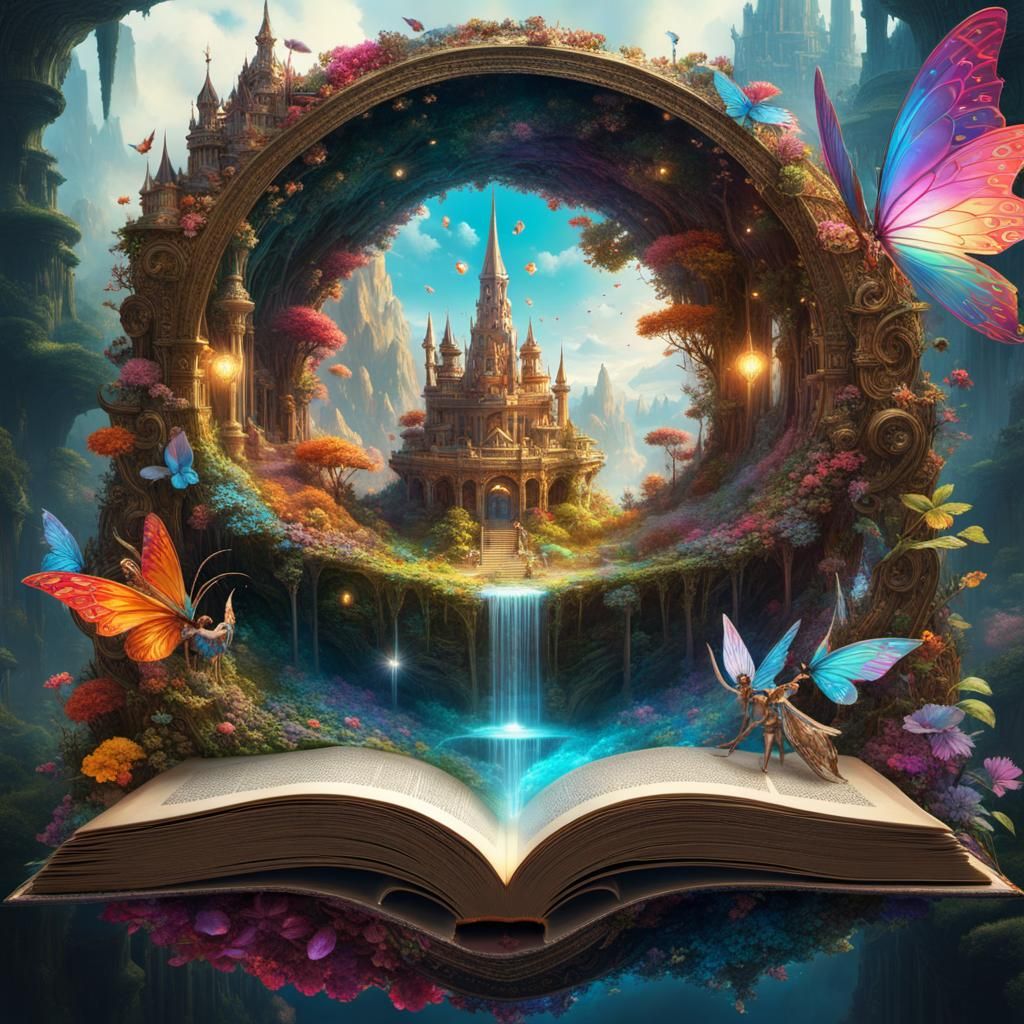 Psychedelic Fairy Kingdom Emerging from Book