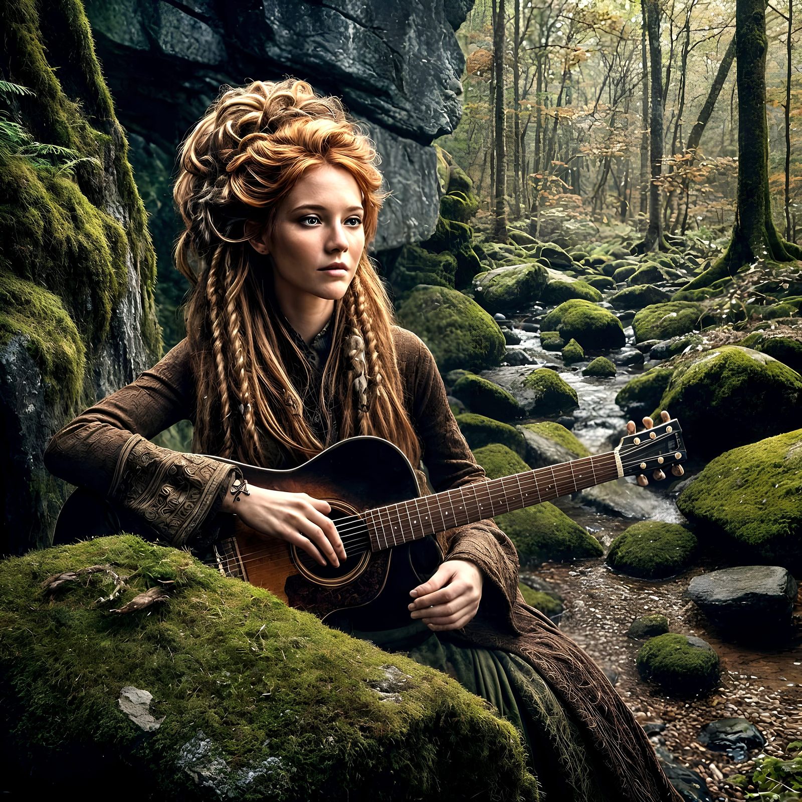 Redhead Woman in Forest: Photorealistic Fantasy Art