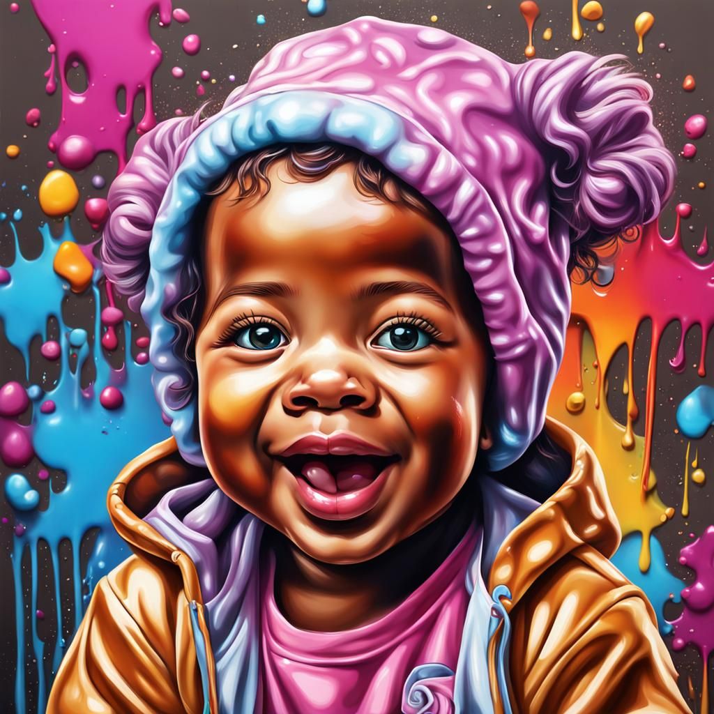 Adorable Baby Girl: Hyperrealistic 3D Digital Graffiti Art