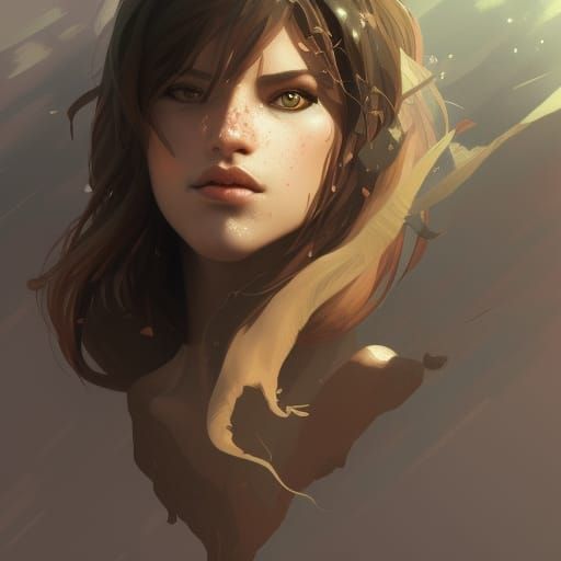 Detailed Wolf Girl Portrait in Art Nouveau Style