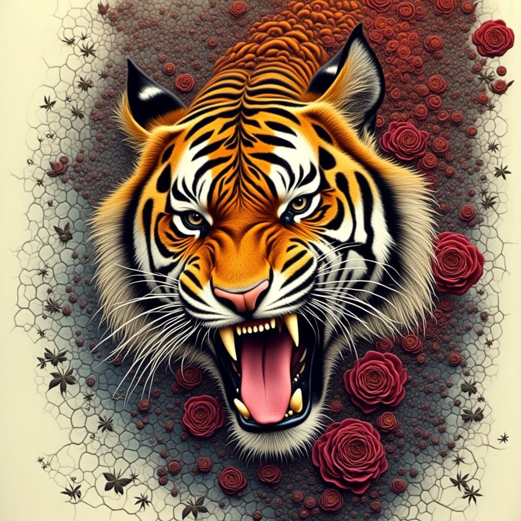Floral Noir Tiger Portrait