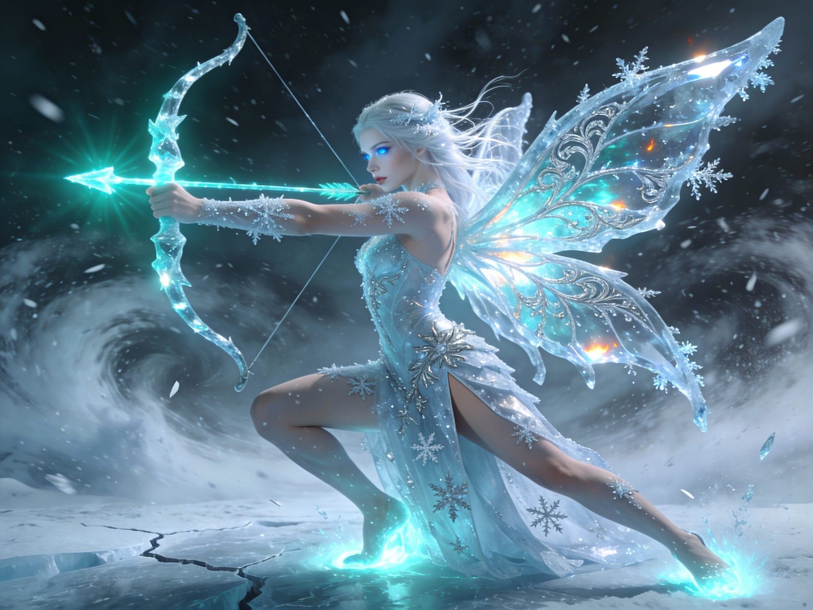 Winter Ice Fairy Archer in Dynamic Pose