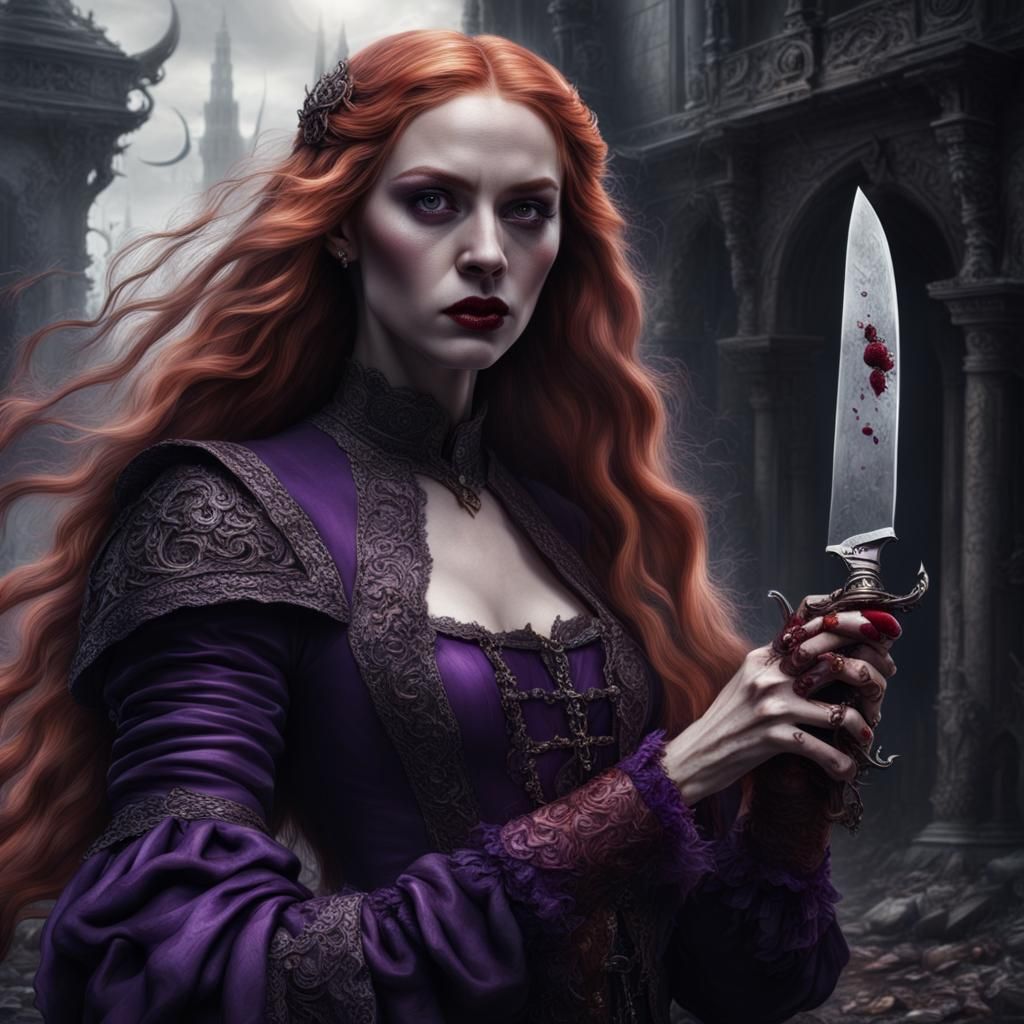 Gothic Lady with Bloody Knife Digital Painting