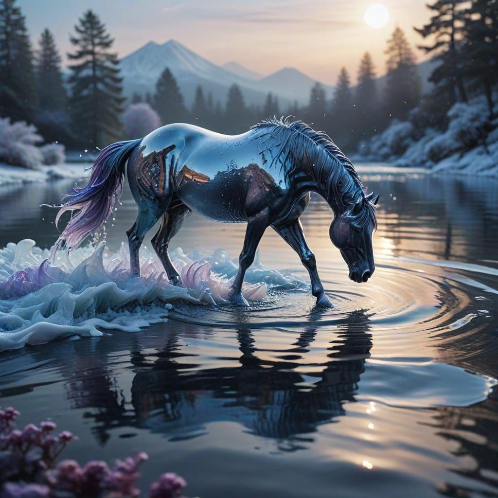 Water Hand Holding Horse in Surreal Watercolor