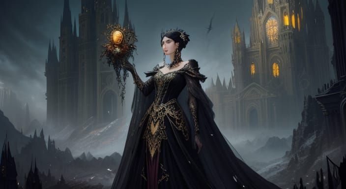 Dark Fantasy Woman Adorned with Spiderwebs and Jewels