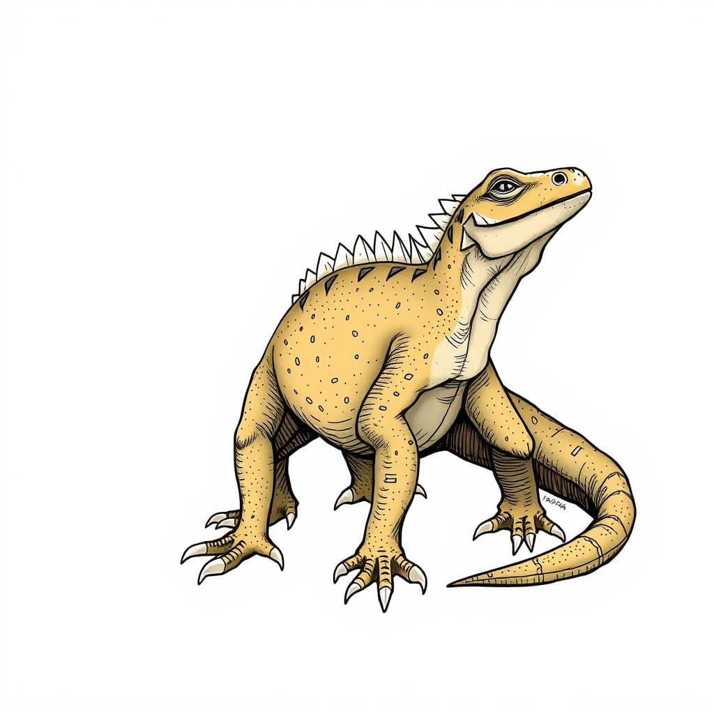 Grotesque Komodo Dragon with Tiled, Poorly Rendered Style