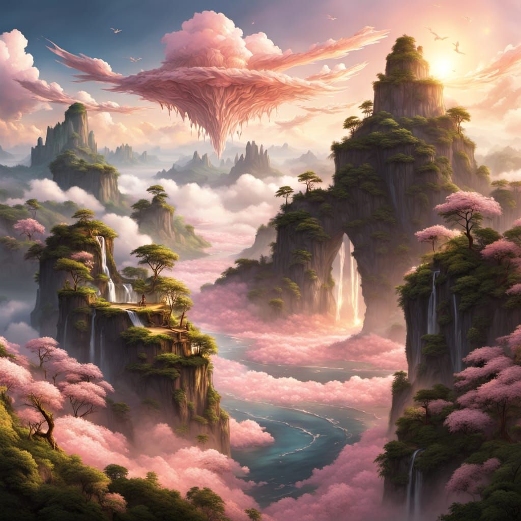 Floating Islands Paradise at Sunrise