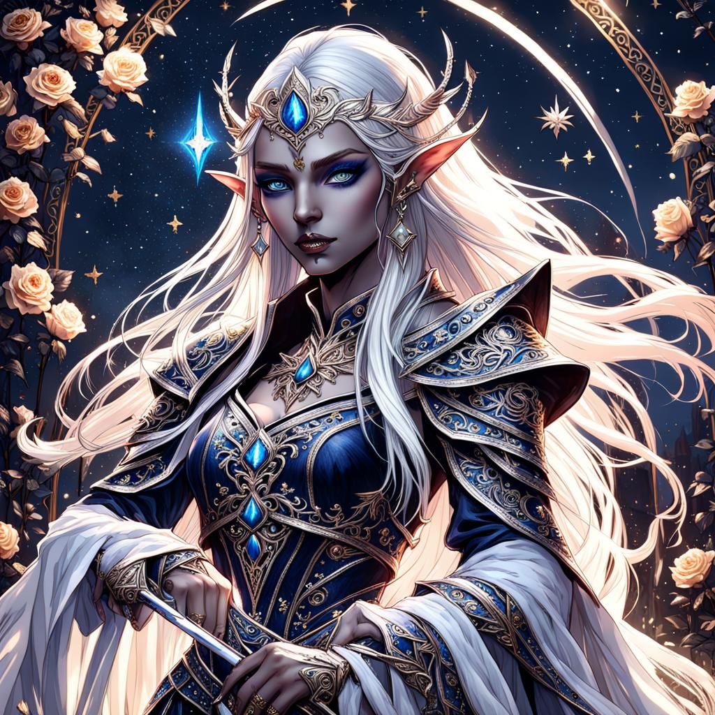 Drow Elf Princess with Sword in Gouache Style