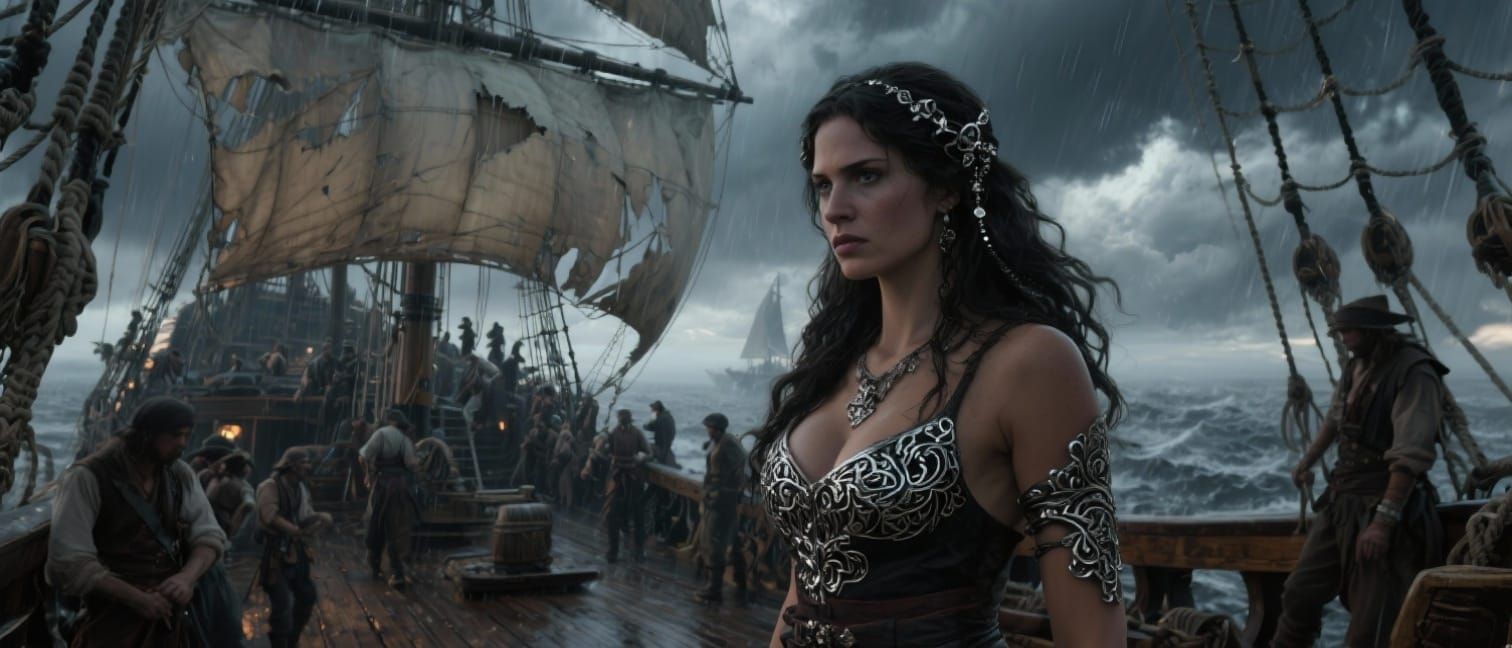 Pirate Captain in Stormy Seas, Cinematic Film Still