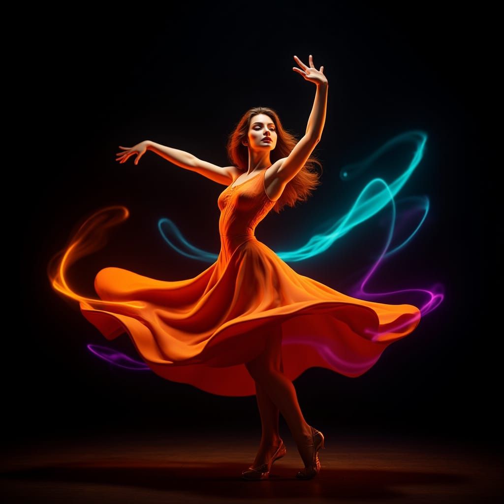 Dancer's Light Trail Mid-Pirouette in Triadic Colors