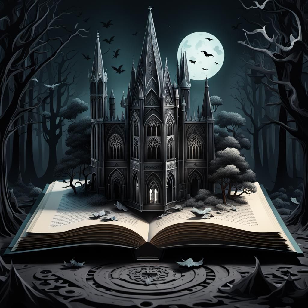 Gothic Pop-Up Book in Digital Art Style