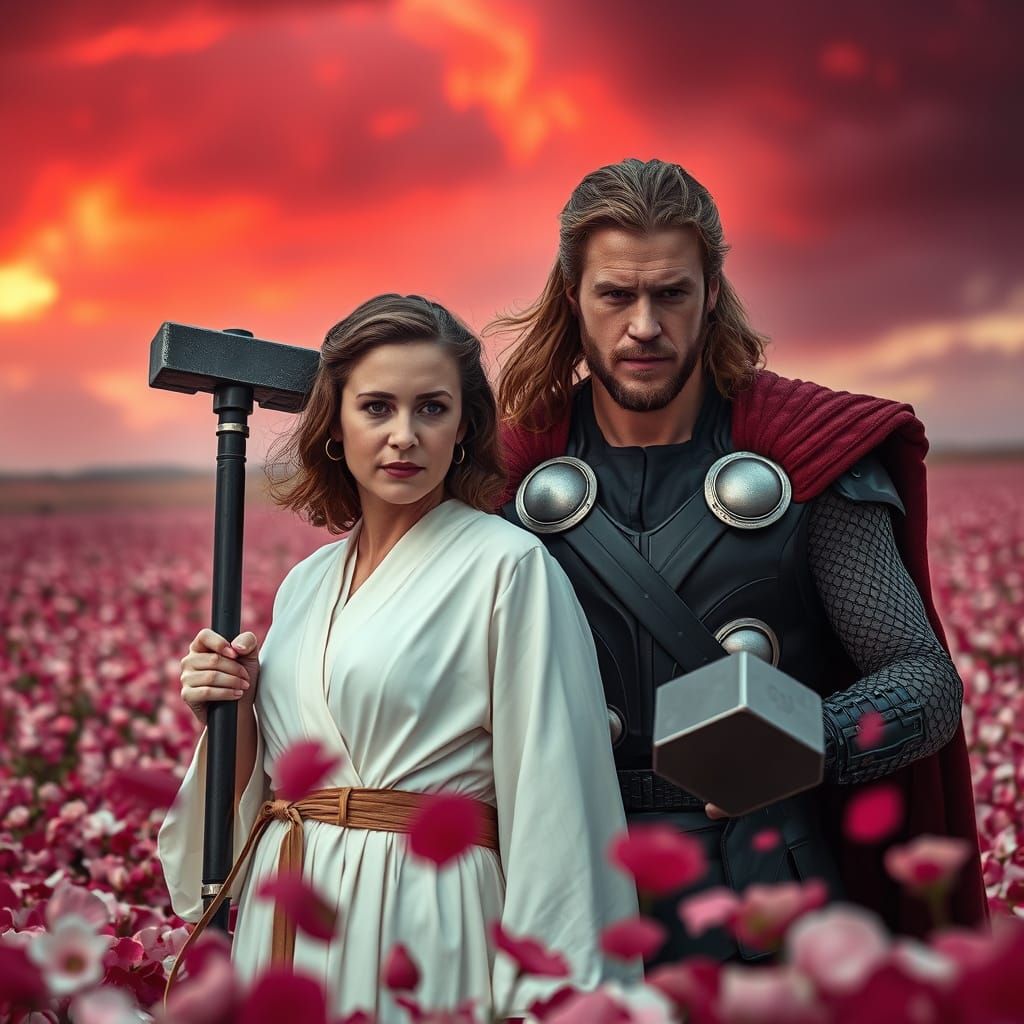 Epic Celestial Portraits in a Vibrant Rose Petal Field