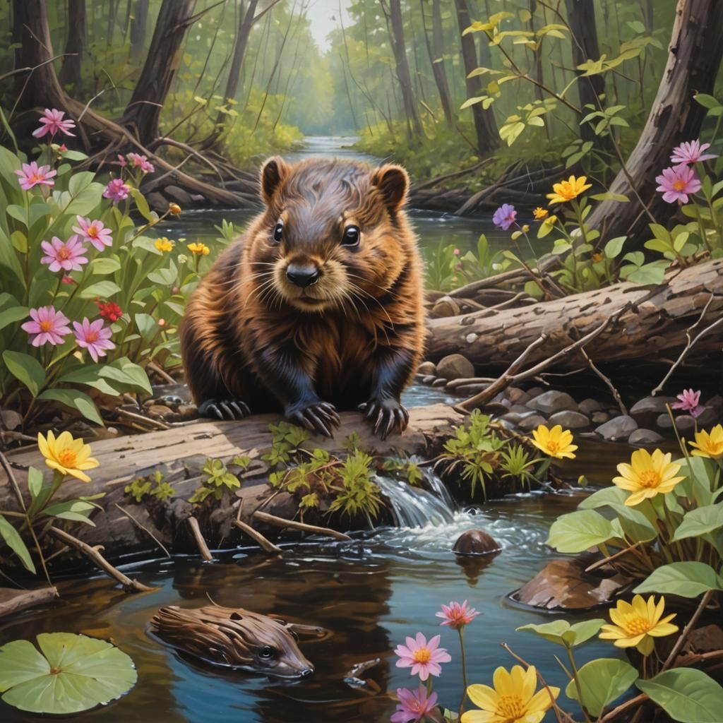 Baby Beaver's First Dam: An Oil Painting