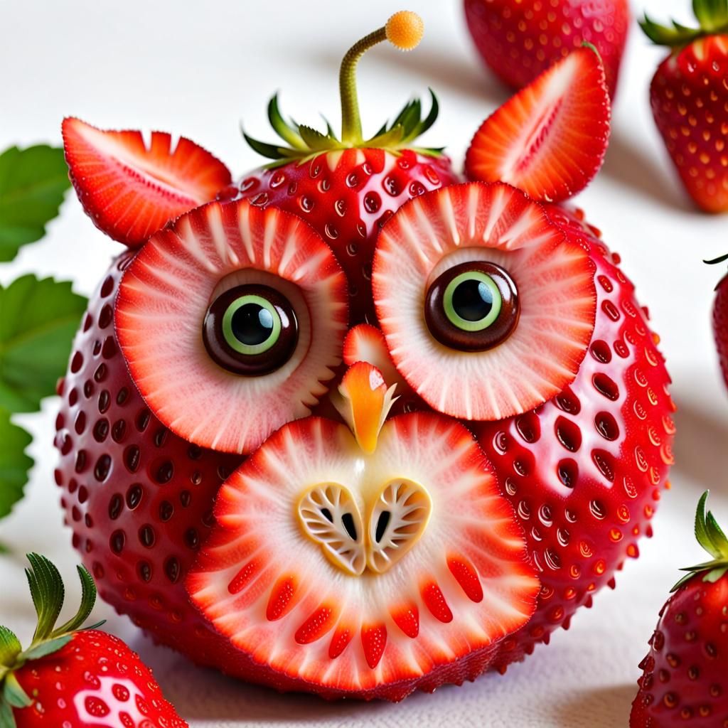 Strawberry Faced Cat Owl Hybrid Creature