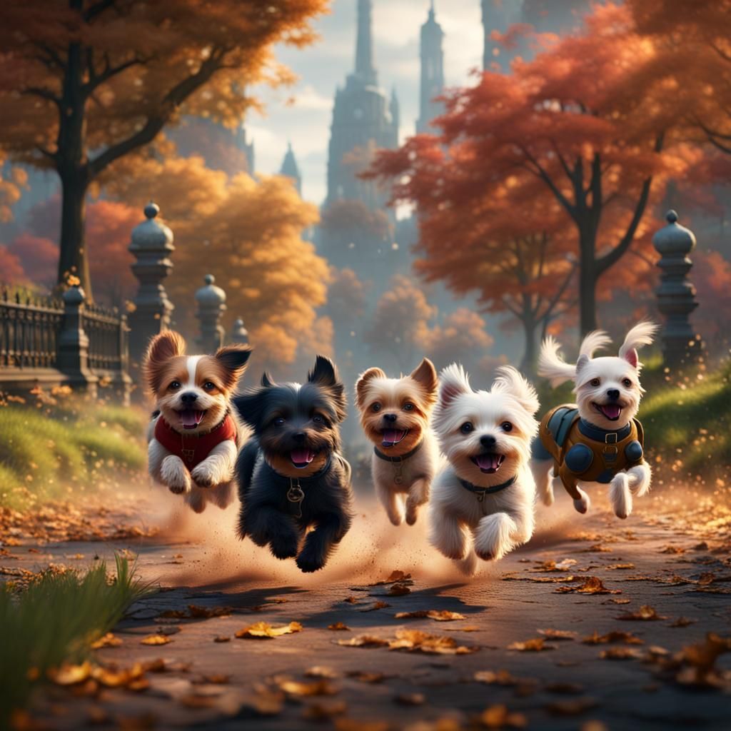Dogs Running in Park: Fantasy Concept Art