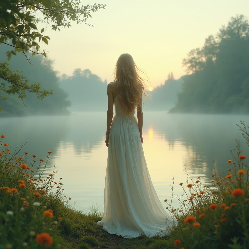 Serene Woman in Futuristic Landscape