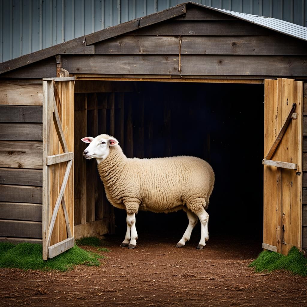 Sheep Showering in a Shed