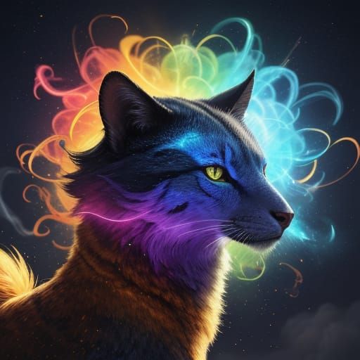Celestial Kitsune Manipulating Light in Digital Art