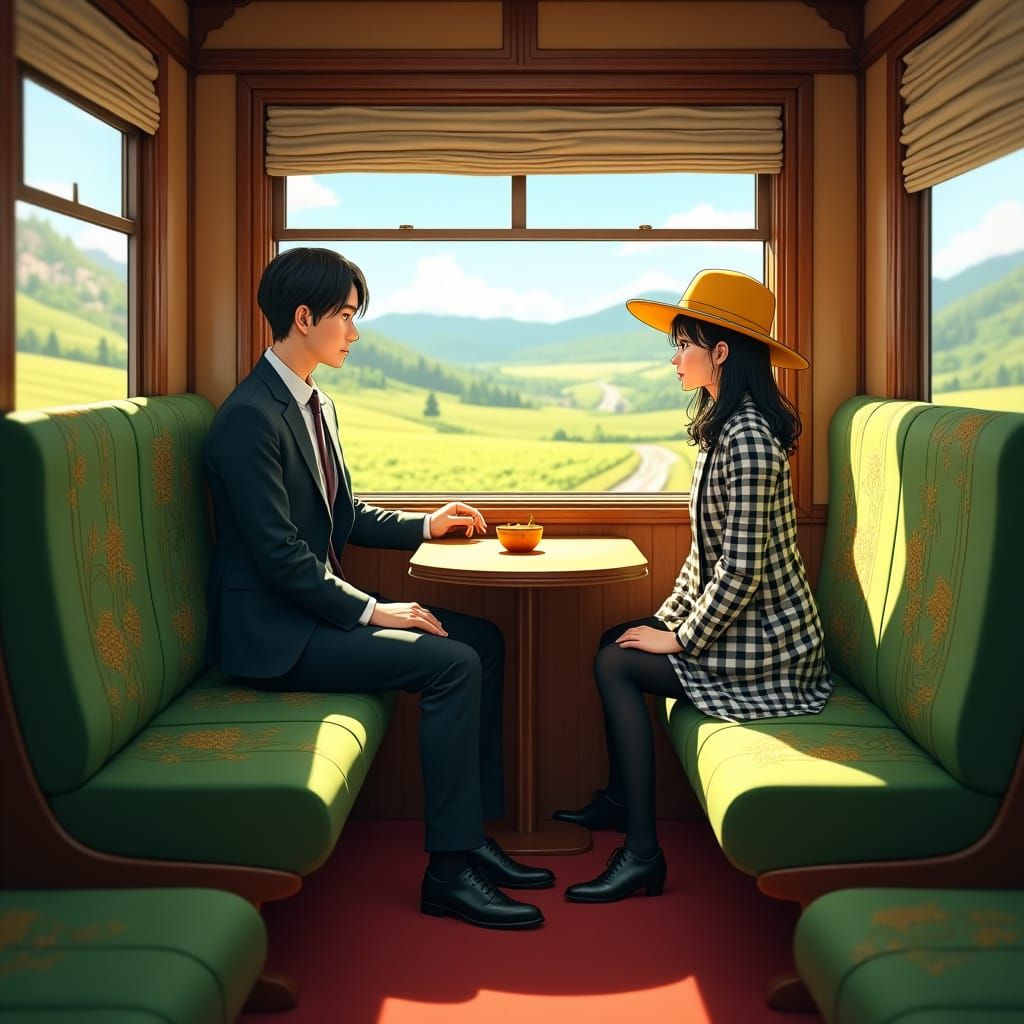 Vintage Train Scene in Anime Style