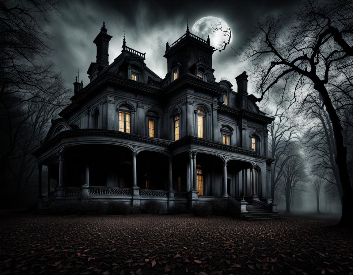 Eerie, ghostly apparition, haunting an old mansion, gothic a...