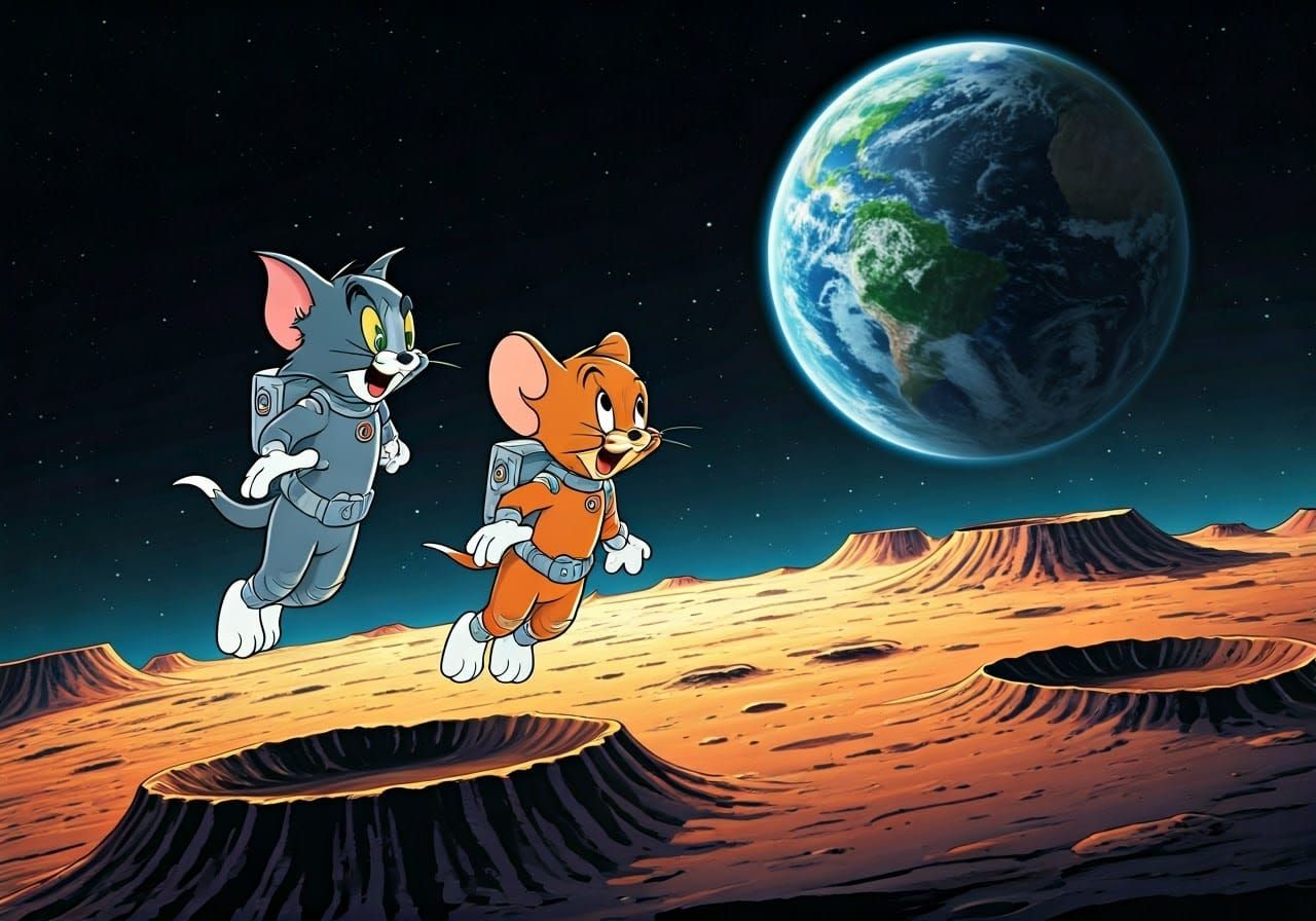 Tom and Jerry Prospecting on Asteroid, Comic Book Art