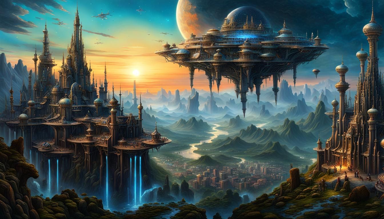 Solarpunk Cityscape with Iridescent Lights