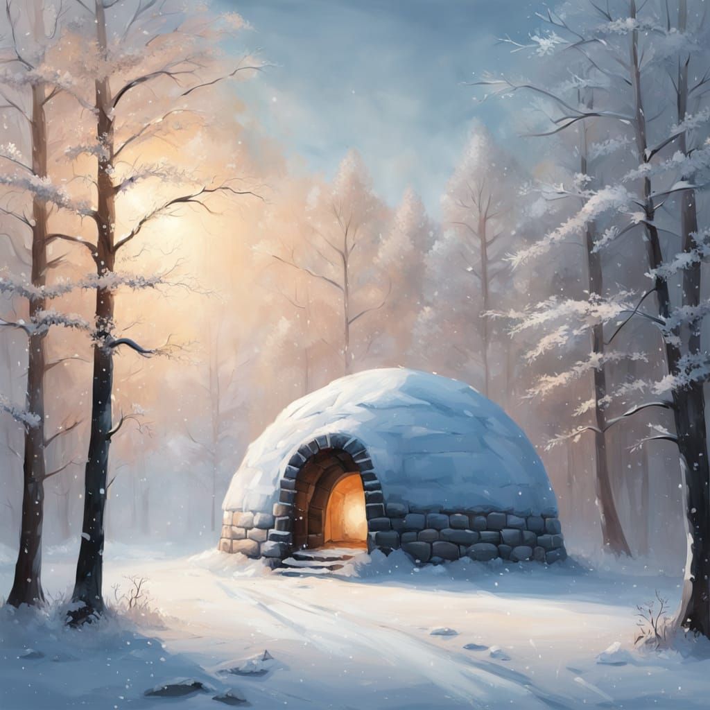 Surreal Winter Igloo in Soft Oil Brushstrokes