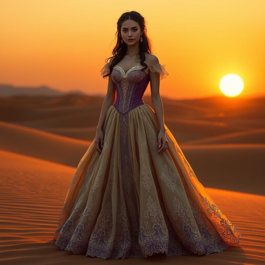 Desert Princess in Gown, Mystical Realism Style