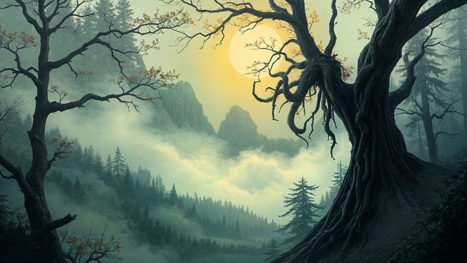 Dark Fantasy Horror Kikimora Lurking in Misty Forest