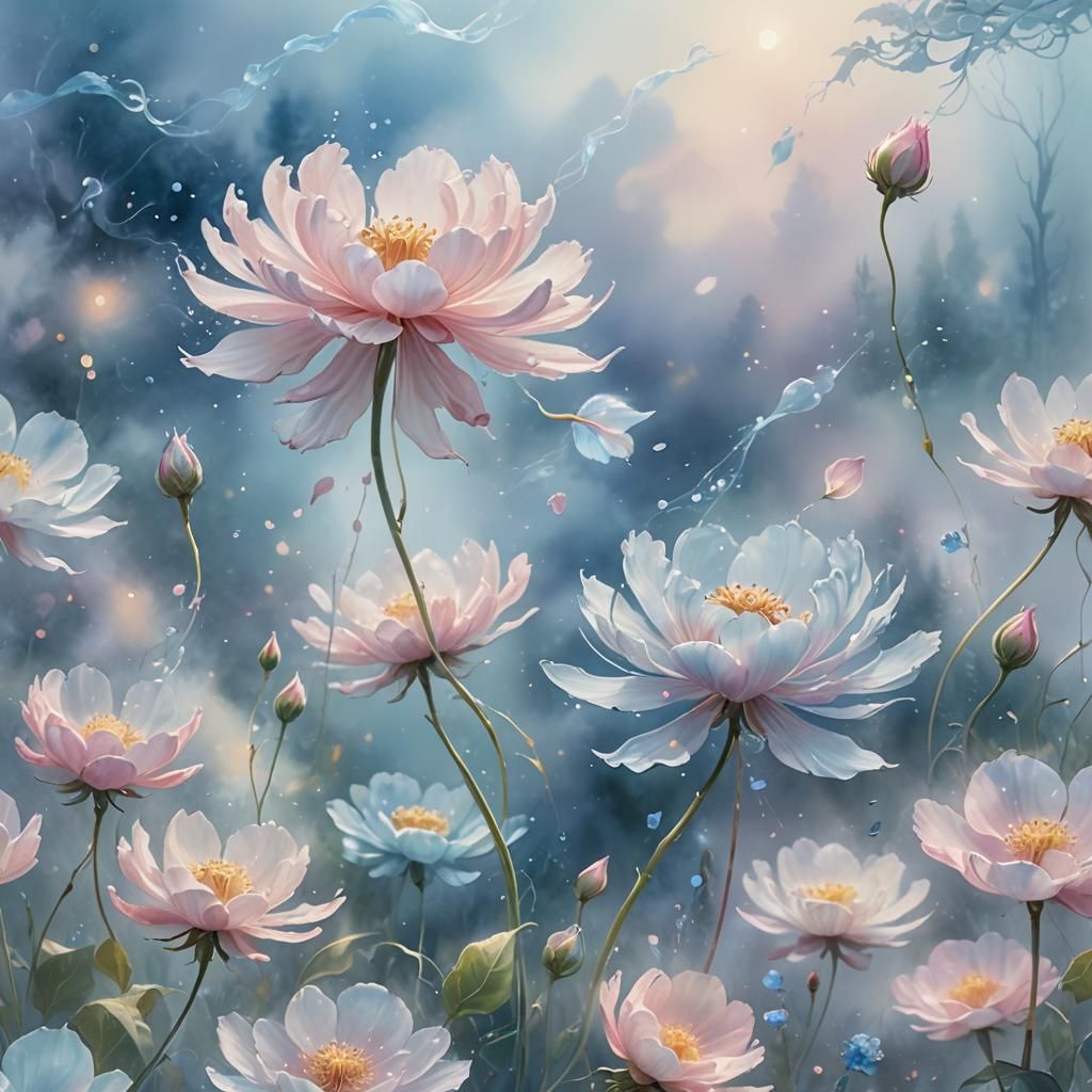 Ethereal Flower in Dreamy Watercolor Style
