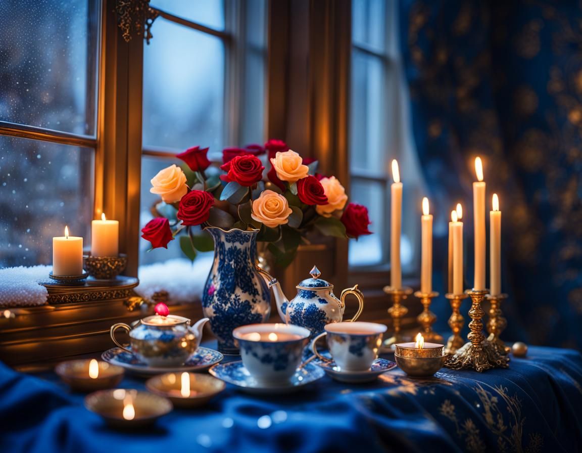 Christmas Chinoiserie Room in Blue and Gold