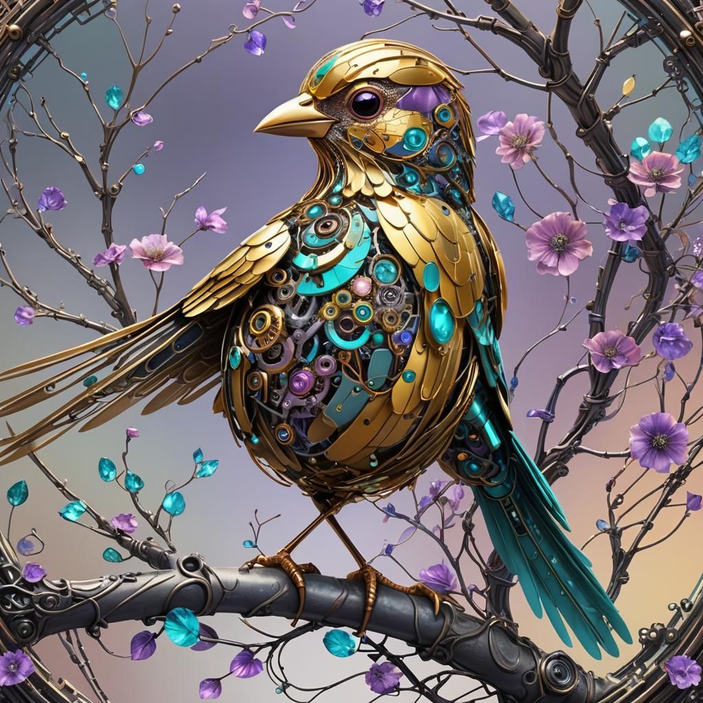 Cyborg Canary in Steampunk Art Nouveau Style