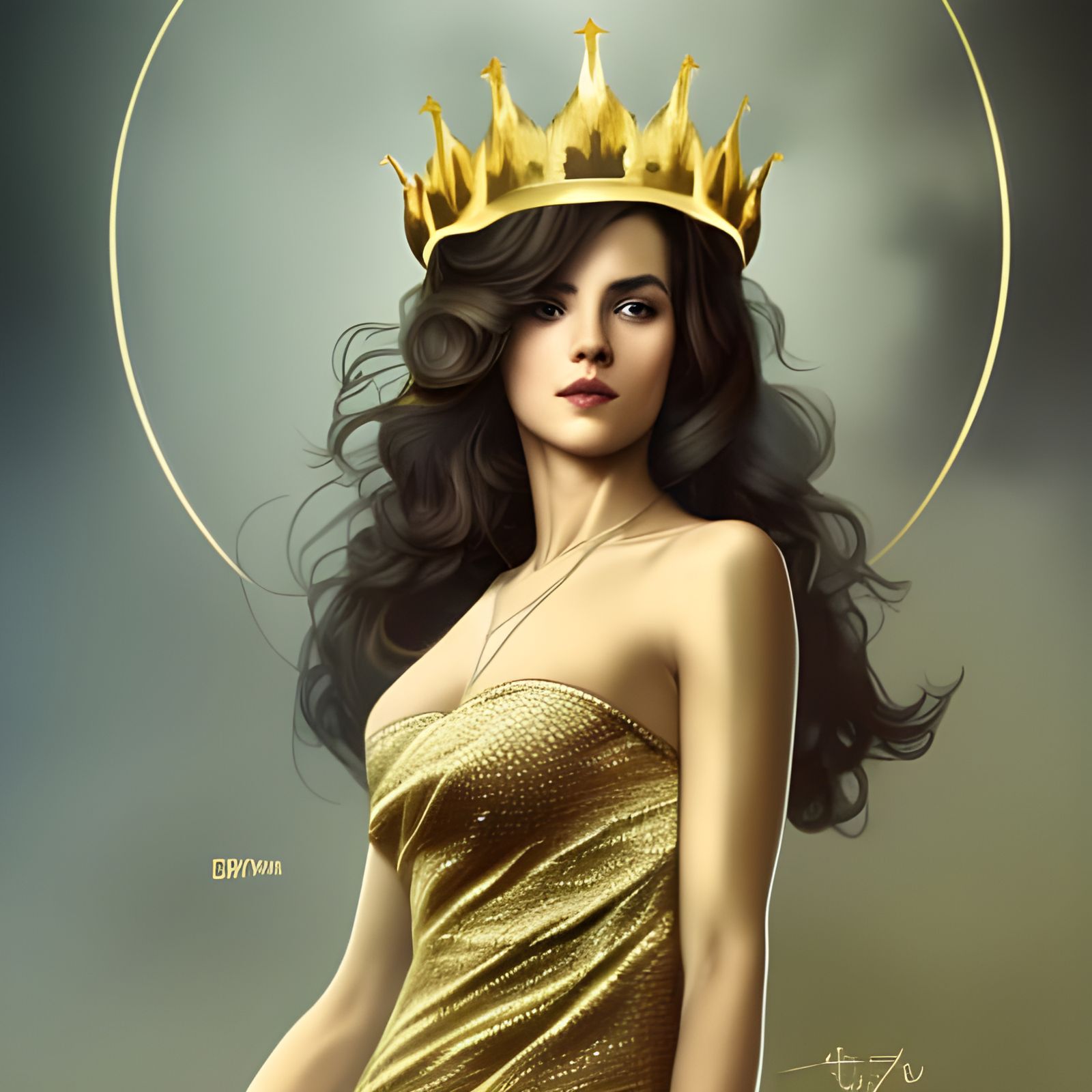 Woman in Gold Dress: Detailed Portrait