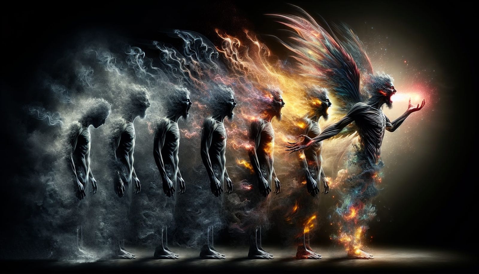 Shadow Figure Transforms into Bioluminescent Dragon