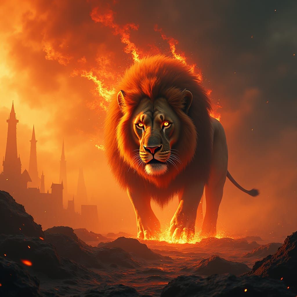 Inferno Lion Emerges in Dark Fantasy Style