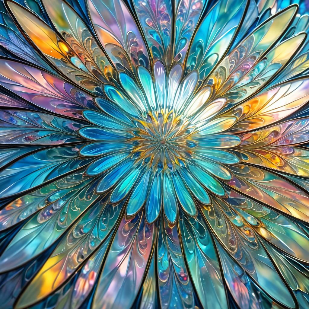 Enameled Fractal Glass Firework in Art Nouveau Style