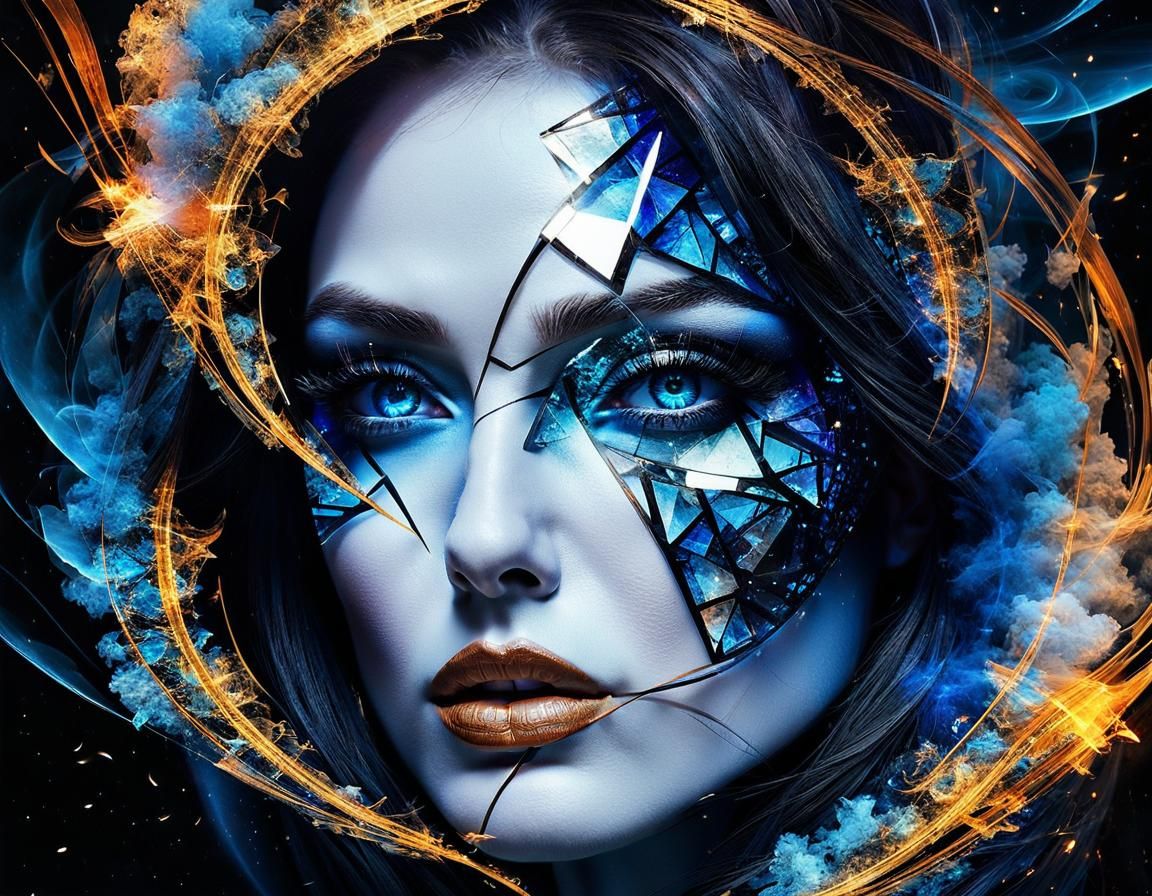 Blue Eyes in Milky Way with Shattered Glass Effect