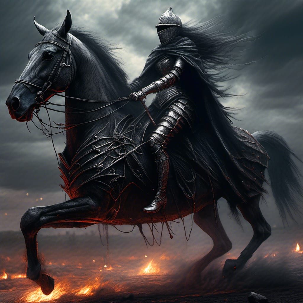 Armored Witch on Horse: Charcoal Drawing