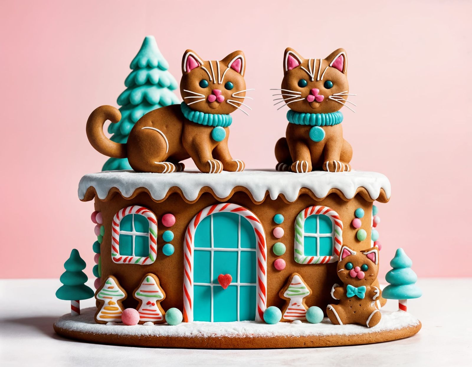 Whimsical Gingerbread Family in Festive Christmas Setting
