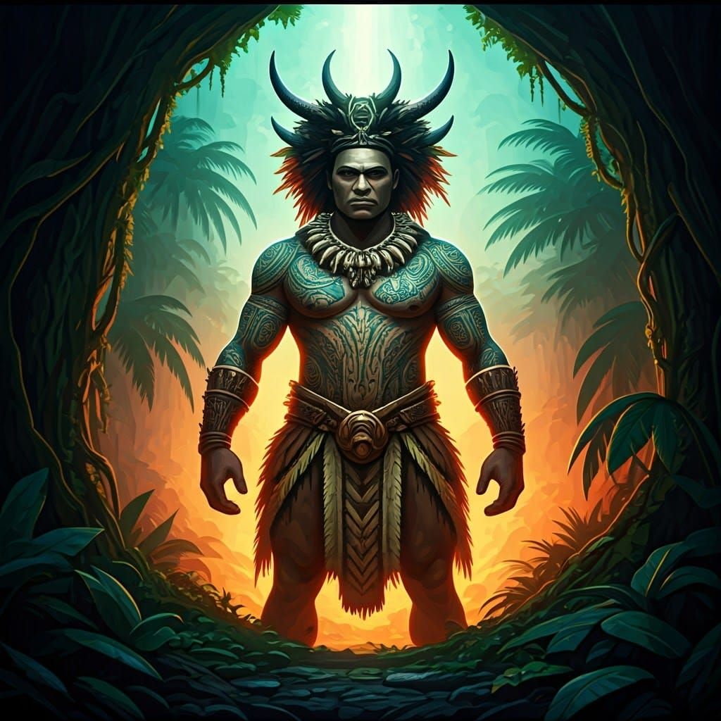 Samoan Taupou in Tropical Paradise with Intricate Tattoos